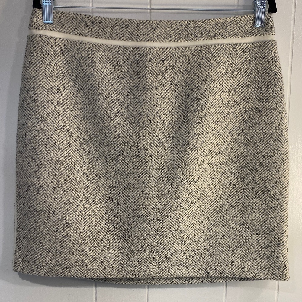 White House Black Market Tweed Pencil Mini Skirt Academia Gray Cream Size 10